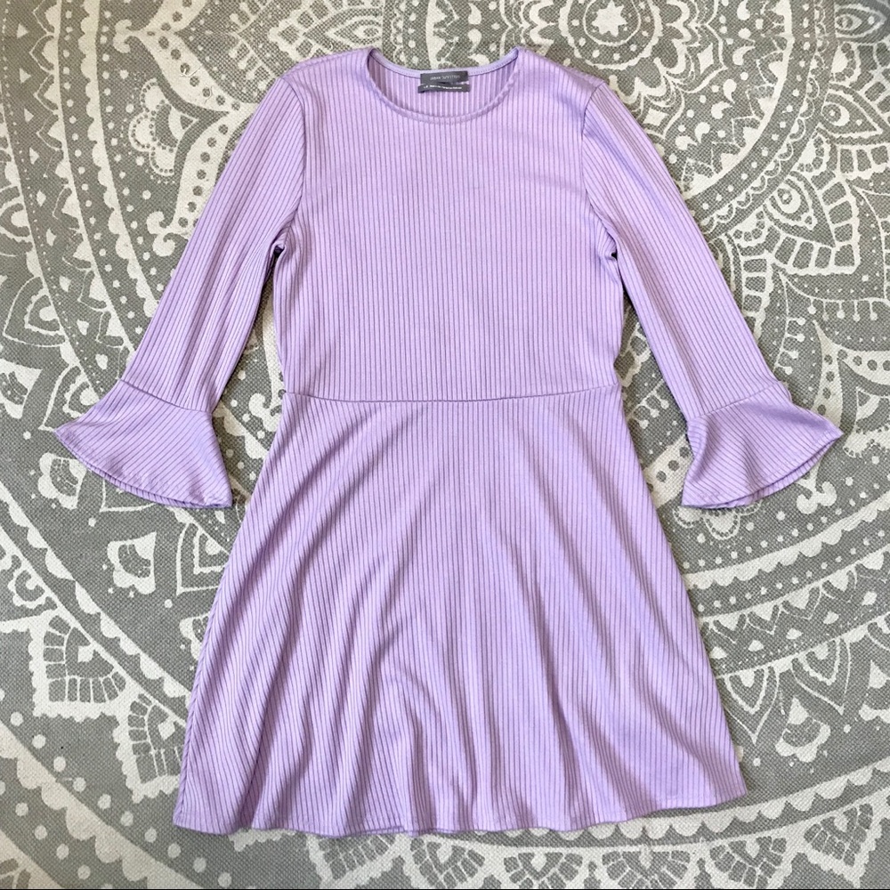 Urban Outfitters Lilac Ribbed Knit Skater Dress with Flare Sleeves - Picture 2 of 5